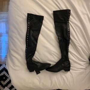 Black thigh high black zip up boots
